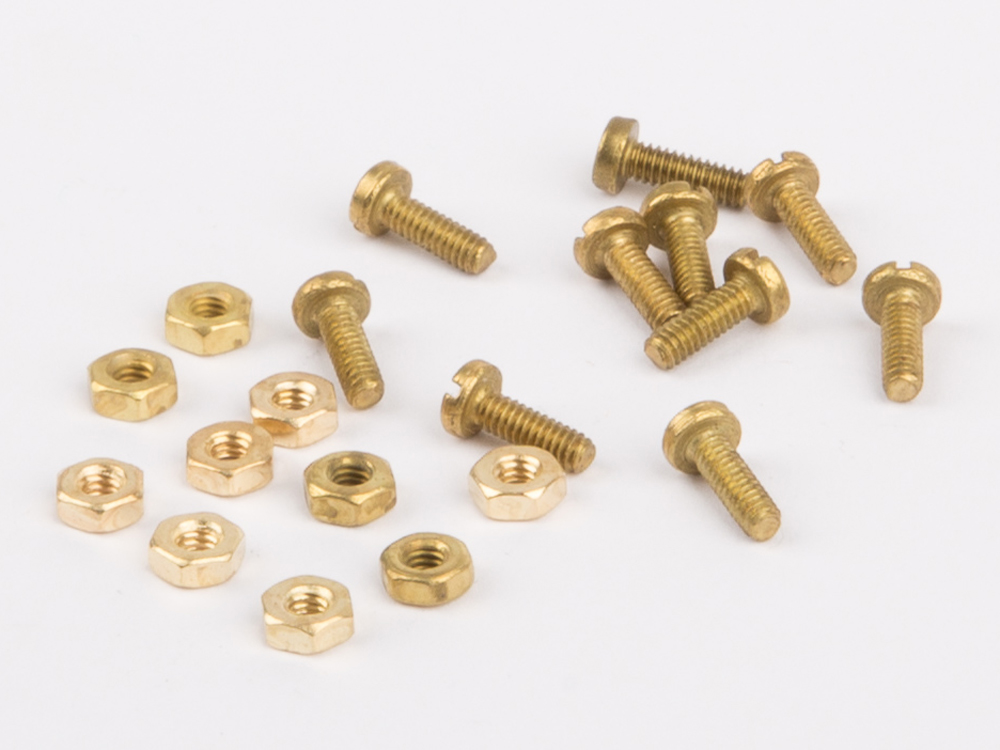Screws and nuts M2, each 10 pc., brass