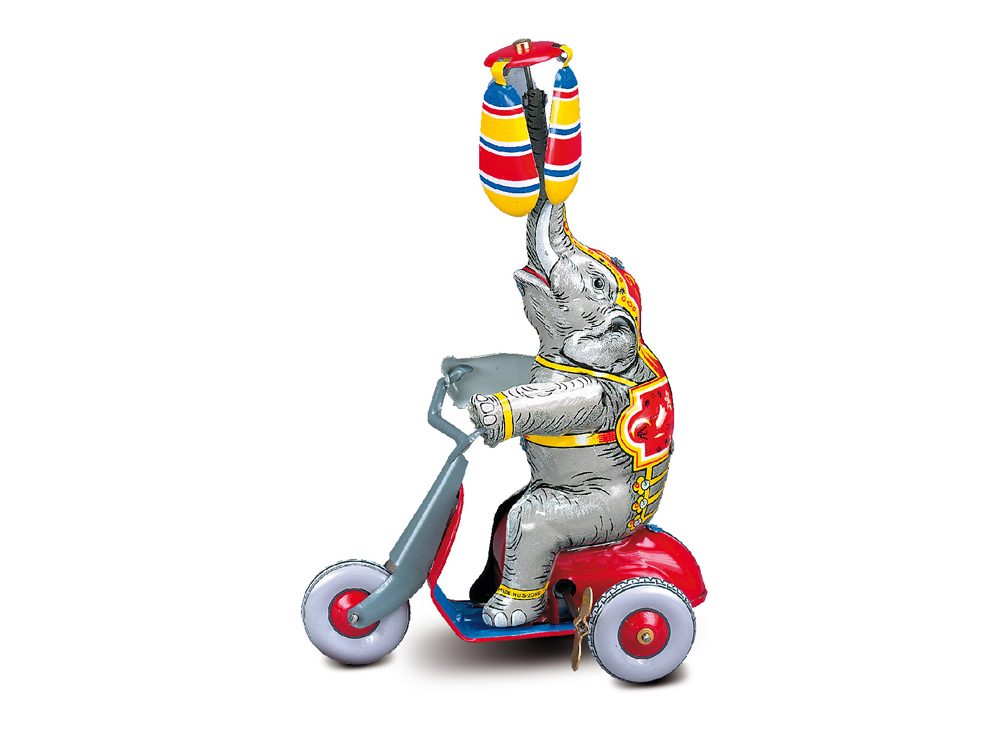 Elefant auf Motorroller, Aufzugswerk